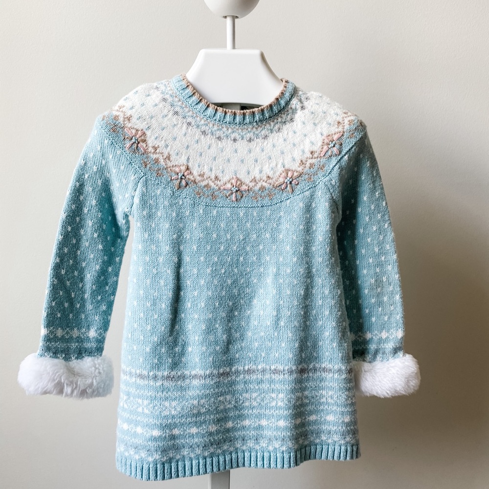 Aspen Kids Blue Winter Fur Trimmed Sweater Dress